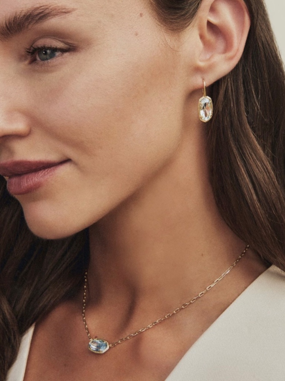 Kendra Scott Elisa Luxe Gold Short Pendant Necklace in Light Blue CZ - Picture 6 of 6